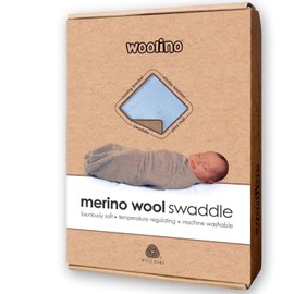 Woolino Newborn Swaddle Blanket, 100% Superfine Merino Wool, for Babies 0-3 Months, Blue