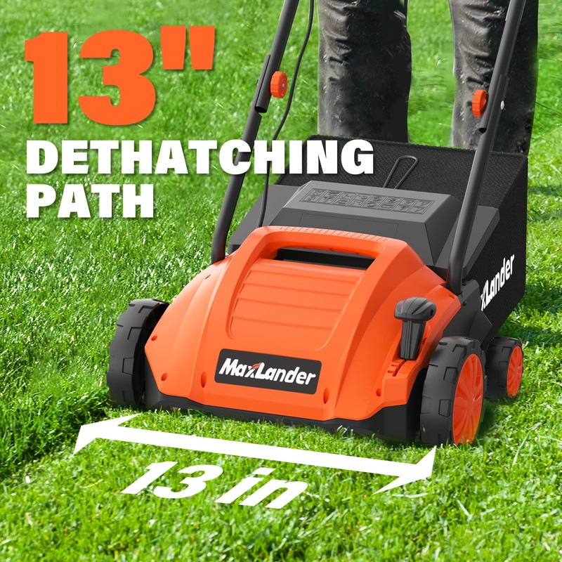 MAXLANDER Electric Dethatcher and Scarifier, 13” 12Amp 2-in-1 Lawn Dethatcher
