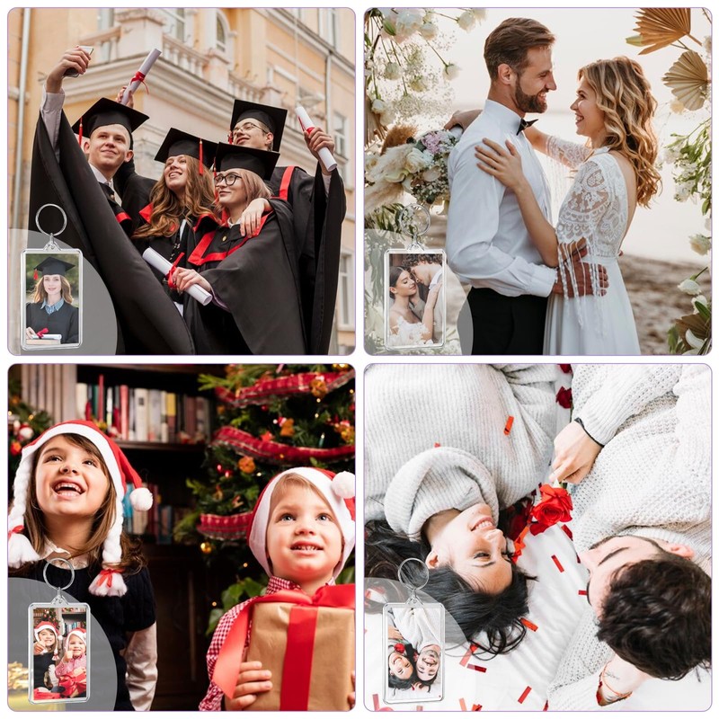 12 Pcs Acrylic Photo Keychains - Clear Rectangle Picture Frame