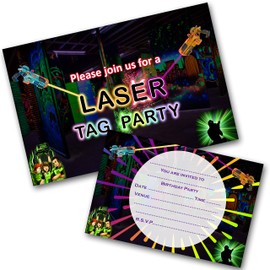 Laser Tag Party Invitations Pack & Envelopes (WRITE ON) PACK OF 12