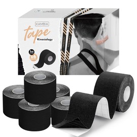 KAMBIA Kinesiology Tape Kinesiology Tape Neuromuscular Bandage Kinesiology Tape Neuromuscular Bandage 6 Rolls 5m x 5cm Black