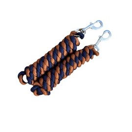 Cotton Lead Rope for Horse, 2 Metres, Replaceable Robust Trigger Clip, Pack of 2 (Navy/Brown)