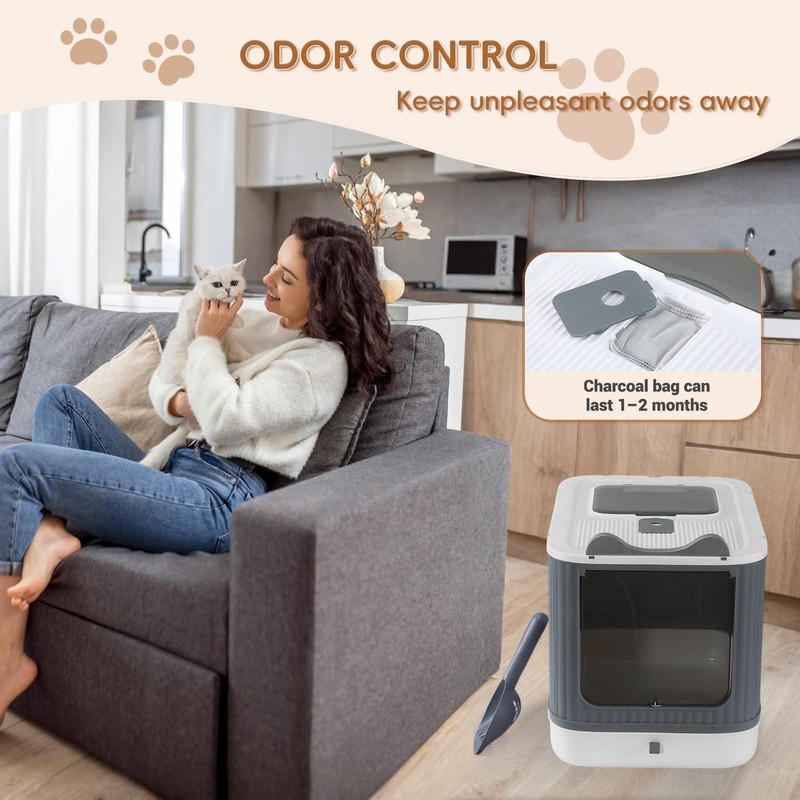 Foldable Cat Litter Box, Fully Enclosed Litter Box with Lid,