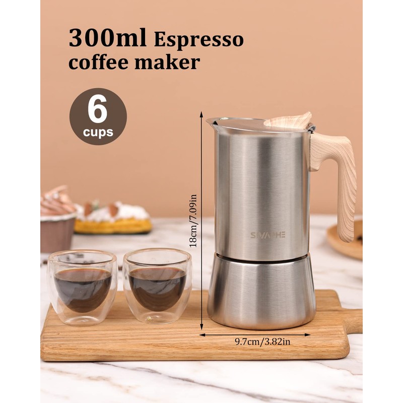 Sivaphe Stainless Steel Stovetop Espresso Coffee Maker, 6cups Espresso pot,