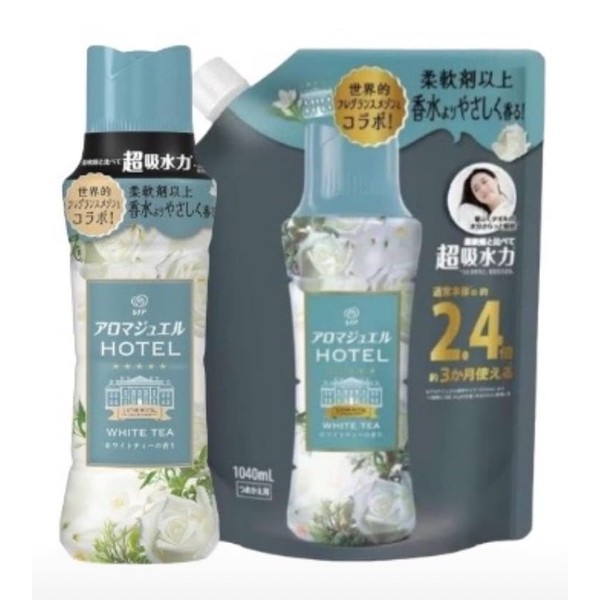 [Set] Lenor Happiness Aroma Jewel Scented Beads, White Tea, Main Unit (1 piece), 14.2 fl oz (420 ml) + Refill (1 bag) 30.9 fl oz (1,040 ml), Includes sticker with company name "FeeLs."