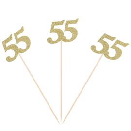 Pack of 10 Gold Glitter 55th Birthday Centerpiece Sticks Number 55 Table Topper Age Letter Decorations