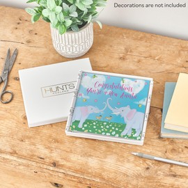 Hunts England - Luxury Boxed New Auntie Congratulations New Baby Card - Two Elephants - Congratulations - You're A New Auntie - Boy - Girl - Cute Animals Collection - Card In Keepsake Box