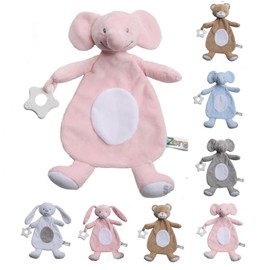 OnlyBee Newborn Baby Comforters with Taggies and Teether Elephant Bunny Teddy Bear (Newborn to 0 Months, Pink Elephant)