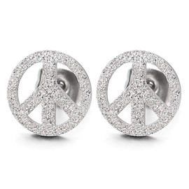 Unisex Satin Anti-war Peace Sign Stud Earrings for Man and Women, Stainless Steel, 2pcs