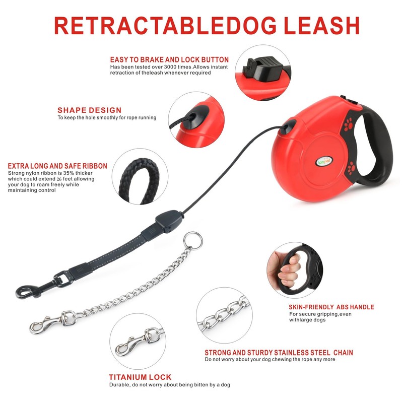 Idepet Heavy Duty Retractable Dog Leash for Small and Medium