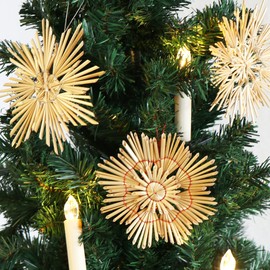 com-four® Straw Star Set - Natural Christmas Tree Hanging Decorations - Straw Pendants for Christmas Tree