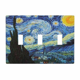 Moslion Starry Night 3-Gang Light Switch Cover Van Gogh Oil Painting Arts Farmhouse Sky Moon Triple Toggle Wall Plate Outlet For Kitchen Bathroom Bedroom Home