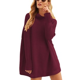 ANRABESS Women Oversized Casual Loose Turtleneck Long Sleeve Slouchy Baggy Knit Tunic Sweaters Pullover 2025 Fall Outfits Wine Red Small