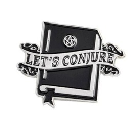 NEW Let's Conjure Enamel Pin 1.25" Spell Book Black & Silver Lapel Pin