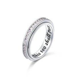 JZMSJF S925 Sterling Silver Spinner Fidget Rings for Anxiety This Too Shall Pass Ring Worry Relieving Boredom ADHD Autism Band for Women Teens Size 7