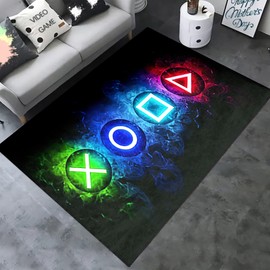 Games Area Rugs, Gamer Rug for Boy Cool Player Room Decor, Gaming Carpets for Boys Teens, Child Play Soft Floor Mat for Dining Living Room Sofa, Video Game Decor Decorate Doormats Black