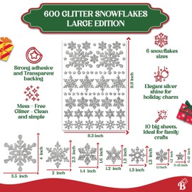 Snowflake Stickers Large Real Glitter Silver Christmas Stickers for Envelopes Snowflake Stickers for Crafts Christmas Card Stickers for Envelopes Silver Snowflakes Stickers Happy Holiday Stickers