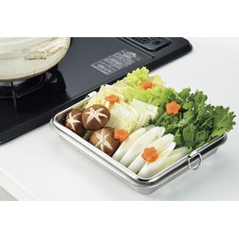 Yokoyama EJBZ-500 Tsubame Mature Bat, 9.9 x 8.1 x 1.4 inches (25.2 x 20.5 x 3.5 cm) & Square Colander 9.6 x 7.8 x 1.4 inches (24.5 x 19.8 x 3.6 cm), With Tongs