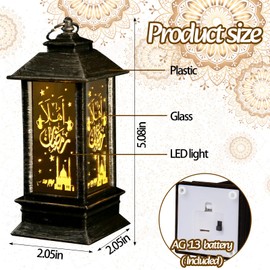 Glodecart 2PCS Ramadan Lanterns, Black, LED, Not Water Resistant, 5x2x3 Inches, Tabletop, Battery Operated, Decorative Electric Lanterns, Home Table Decor, Ramadan Gifts