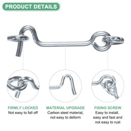 M METERXITY 5-Pack Hook and Eye Latch for Door 2 Inch Carbon Steel Gate Latch Barn Door Lock Hook and Eye Gate Latch for Gate/Shutters/Window/Cabinet/Bathroom [Silver]