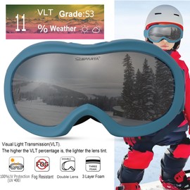 OUTDOORSPARTA Kids Ski Goggles, Kids Snowboarding Goggles for Boys Girls Toddler Age 3-14 with 100% UV Protection (13. Blue Frame, Full Lens Mirrored Silver)