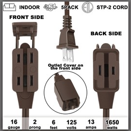 Copkim 5 Pack Christmas Indoor Extension Cord 6 ft Extension Cord Outdoor with Safety Cap 3 Outlet 16gauge 2 Prong Polarized Outlets for Home Office Christmas Tree String Lights Decor Connect Extend