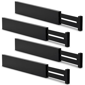 Utoplike 4 pcs Bamboo Kitchen Drawer Dividers(16.53-21.6IN),Adjustable Black Drawer Organizers,Spring Loaded,Works in Kitchen,Dresser,Bathroom,Bedroom,Drawer,Desk