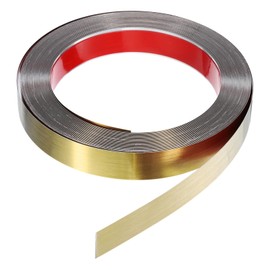 HARFINGTON 39.4ft x 0.98" Wall Trim Peel and Stick Molding Trim Frame, Self Adhesive Stainless Steel Brushed Finish Metal Strip for Wall Ceiling Floor Cabinet Tile Edge, Golden