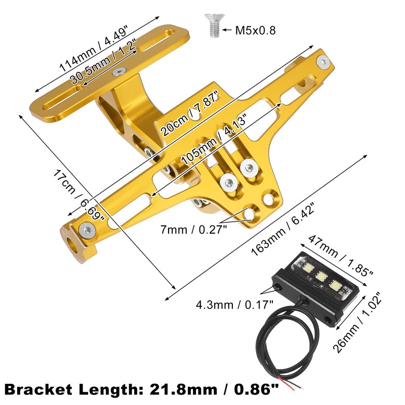 Motoforti Motorcycle License Plate Bracket Fender Eliminate Kit Gold Tone
