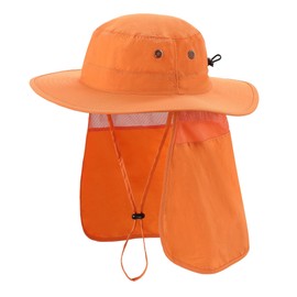 Home Prefer Mens Sun Hat with Neck Flap Quick Dry UV Protection Caps Fishing Hat (Orange)
