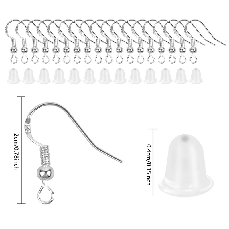 Earring Hooks Set, 100 Pieces 925 Silver Earring Hooks, 100