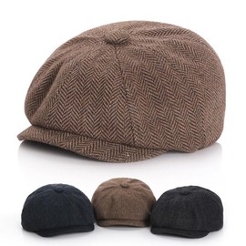 LERTREE Unisex Parent-Child Beret Cap Tweed Flat Cap Octagonal Newsboy Gatsby Peaked Cap (AU, Alpha, Small, Medium, Coffee)