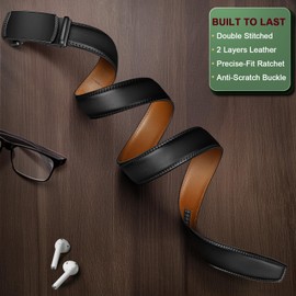 KEMISANT Men Belt, Ratchet Leather Belt Adjustable Click for Men Dress Casual Pants Jeans,Cut for Fit(Black,30"-36" Waist Adjustable)