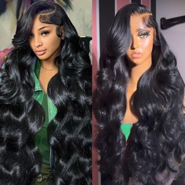 200% Density 13x6 Body Wave Lace Front Wigs Human Hair 36 Inch 13x6 HD Transparent Lace Front Wigs Human Hair Pre Plucked Glueless Human Hair Wigs for Black Women Frontal Wigs Black Wigs Human Hair
