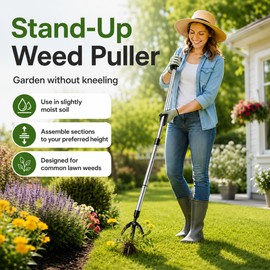 Stand-Up Weed Puller for Garden – 45-Inch Adjustable 4-Claw Root Remover for Lawn, Yard and Garden Beds