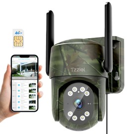 Tzziel 3G/4G LTE Outdoor Surveillance Camera with SIM Card, 4G Surveillance Camera, 2K Colour Night Vision 355°/100° Without WiFi, PIR Detection, 0.1s Trigger Time, 2-Way Audio, Siren Alarm,