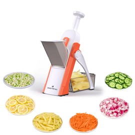 ONCE FOR ALL Safe Mandoline Slicer 5 in 1 Vegetable Cutter, Strips Julienne Dicer Adjustable Thickness 0.1-8 mm for Kitench Fast Meal Prep (Orange)