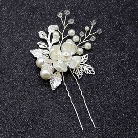 JUSTUSNX Silver Bride Wedding Headpiece Pearl Hair Pins Accessories Bridal Crystal Flower Hair Pieces for Women and Girls