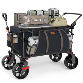 EVER ADVANCED Folding Push Wagon with Brakes, Portable Shopping Cart, Collapsible Wagon Cart with All-Terrain Big Wheels for Camping, Beach, Sports