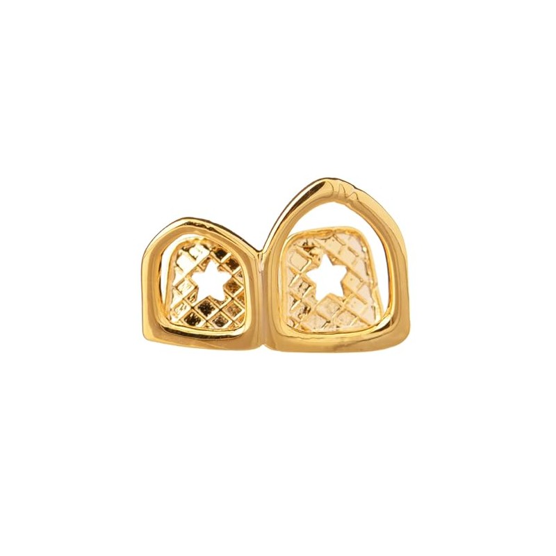 Gold Tone 2 Open Grillz Teeth for Top and Bottom