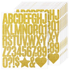 368 PCS Gold Letter Stickers 2 Inch Self-Adhesive Large Glitter Alphabet Stickers, Alphabet Numbers Sticker Decals for DIY Crafts, Mailbox, Address Number, Graduation Cap, 8 Sheets