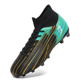 Soccer shoes Unisex for Adults and Youth Non Slip Breathable Comfortable Good Fit High Traction Durable FG Cleats Ideal for Soccer Practice and Matches, Black Green, 44 EU