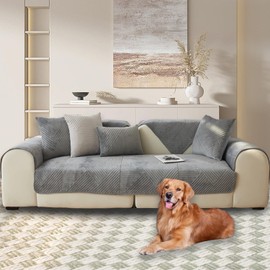 Velvet Sofa Cover, Corner Sofa, L-Shaped, Couch Cover, Sofa/Couch Throw, Corner Couch, 3-/2-/1-Seater, Sofa Protection, Sofa Throws, Sofa Protectors, Sofa Covers, Non-Slip, Dog, Cat (Dark Grey, 90 x