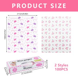 Bekecidi Wax Paper Greaseproof Food Wrapping Paper, 100 Sheets Rose Macaron Sweet Wrappers, Waterproof Food Grade Basket Wrappers for Cakes Sandwich Cheese Bread Picnic
