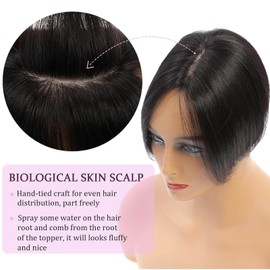 MORICHY Hair Toppers for Women Real Human Hair,Realistic Scalp Line Human Hair Toppers for Women with Thinning 360°Cover Black 7 Inch Short Topper Pieces for Daily Use 1B# 3 Clip