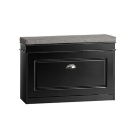 Haotian FSR82-L-SCH, Black Hallway Shoe Bench, Modern Design Shoe Rack, Slim Shoe Cabinet with Flip-Drawer and Padded Seat Cushion