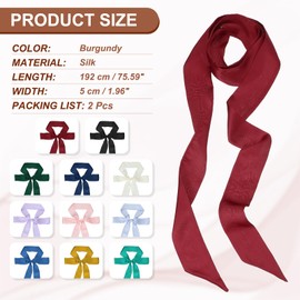 PATIKIL Stilvolles Bandtuch, 2er-Pack einfarbige schmale Seidenschals, lange Halstücher, Gürtel, Haarschals, Stirnbänder und Bänder für Frauen, Burgunder