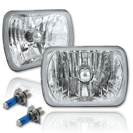 Octane Lighting 7X6 Crystal Clear Glass Lens Metal Headlight H4 Halogen Light Bulb Headlamp Pair