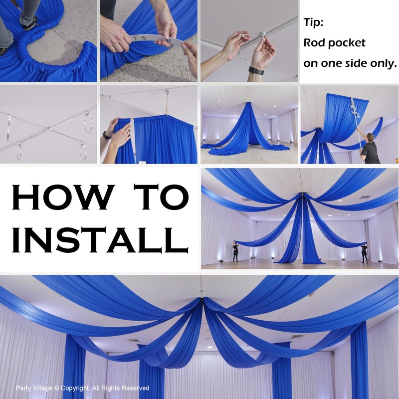 PartyVillage 10ftx40ft Royal Blue Ceiling Curtain for Wedding Parties –