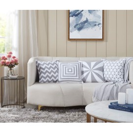 Penguin Home 4Er - Pack Dekorative Quadratische Kissen Aus Baumwolle, Luxuriöse, Stilvolle Für Wohnzimmer, Sofa,Schlafzimmer, Mit Unsichtbarem Reißverschluss, 45X45 cm (18" Inches) Weiß/Grau -Mischen